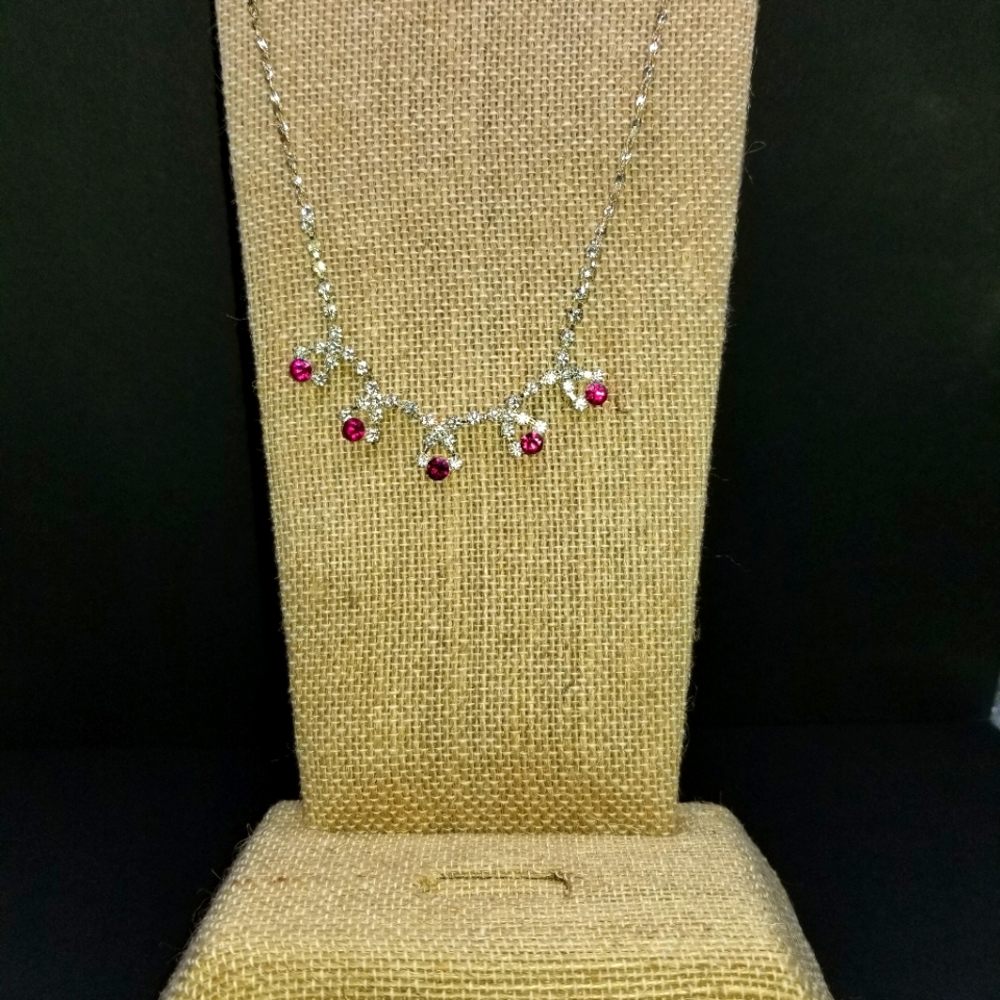 Charming Charlie Costume Ruby Rhinestone Necklace & Earrings Set